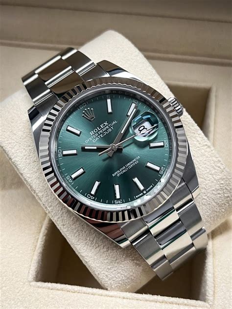 rolex datejust green dial diamonds|rolex 41mm datejust mint dial.